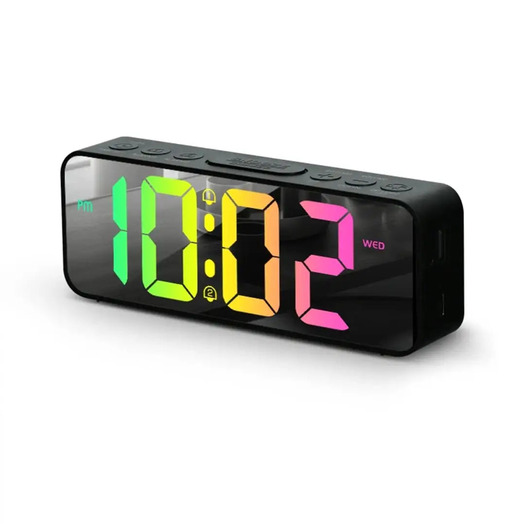 RGB Digital Alarm Clock with Mirror Display - 11 Color LED, Dual Alarm