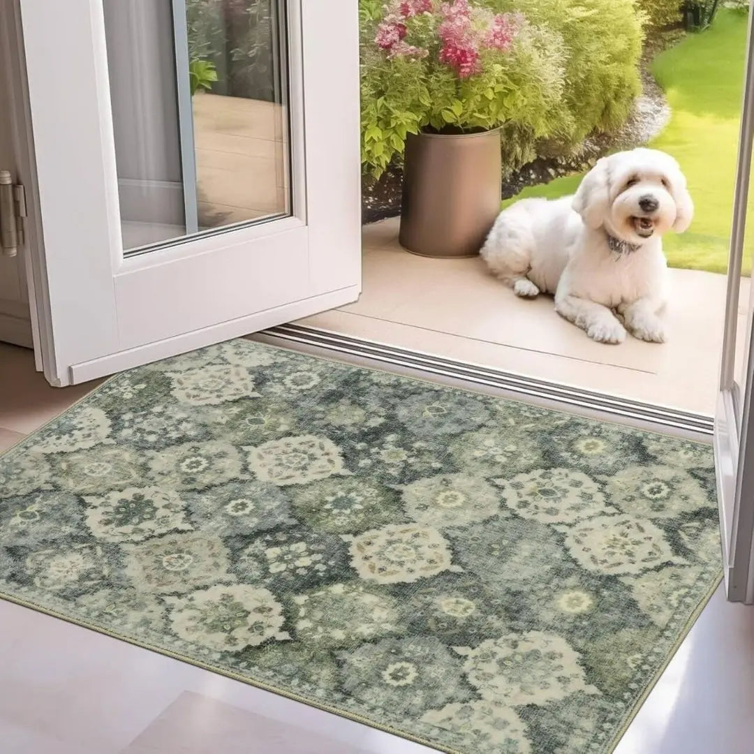 Trellis Haven Indoor-Outdoor Door Mat - Washable Non-Slip Polyester Entrance Rug with Raised Pattern