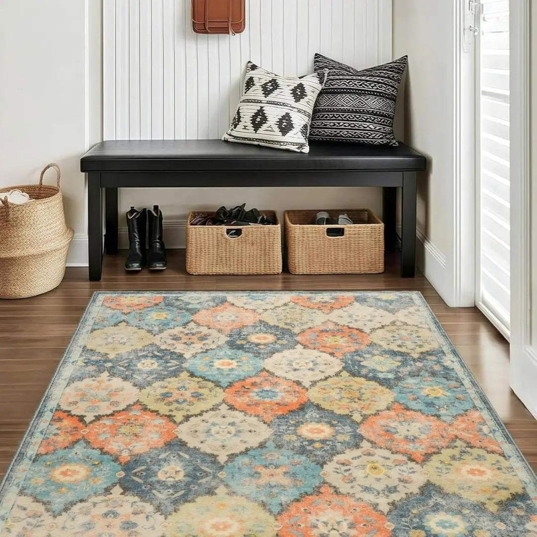 Trellis Haven Indoor-Outdoor Door Mat - Washable Non-Slip Polyester Entrance Rug with Raised Pattern