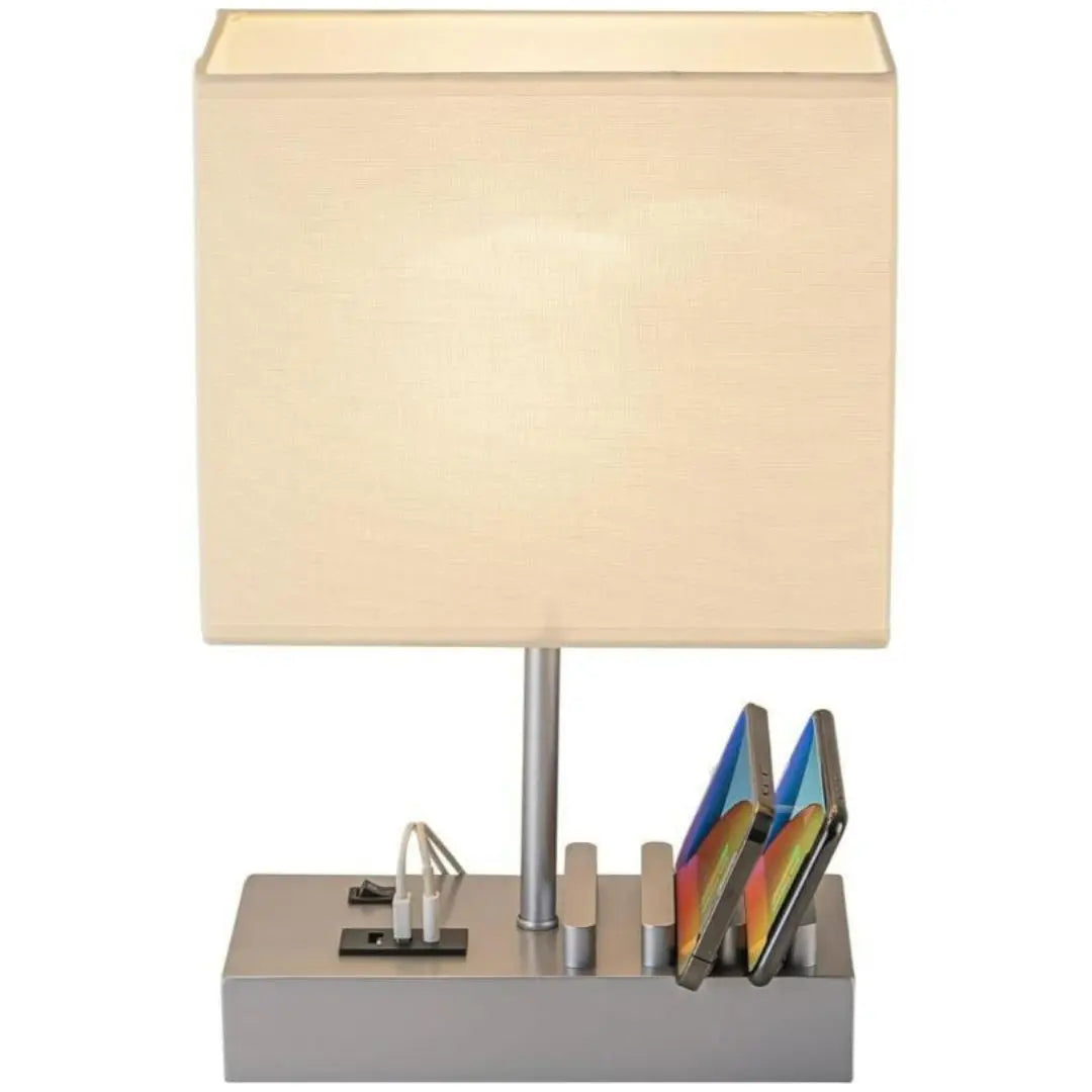USB Desk Lamp - 3 USB Ports and Charging Dock with Wood Base and Linen Shade