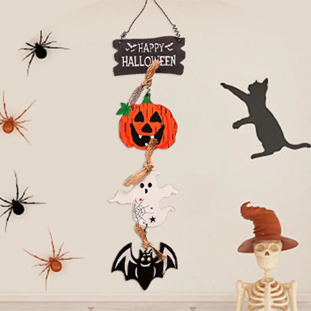 Wooden Halloween Hanging Decoration - Pumpkin, Ghost & Bat