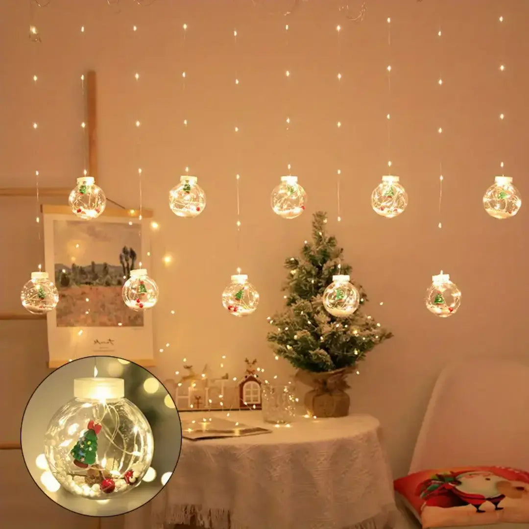 Solvia Classic Christmas LED Curtain Lights - USB Powered Pendant with Wishing Ball Design