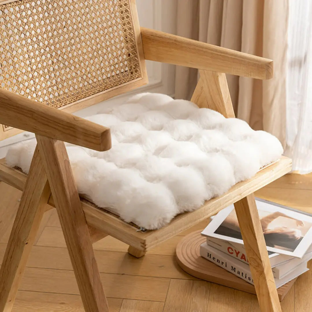 Velora Anti-Slip Faux Fur Chair Cushion - Fluffy Washable Seat Pad with Removable Cover