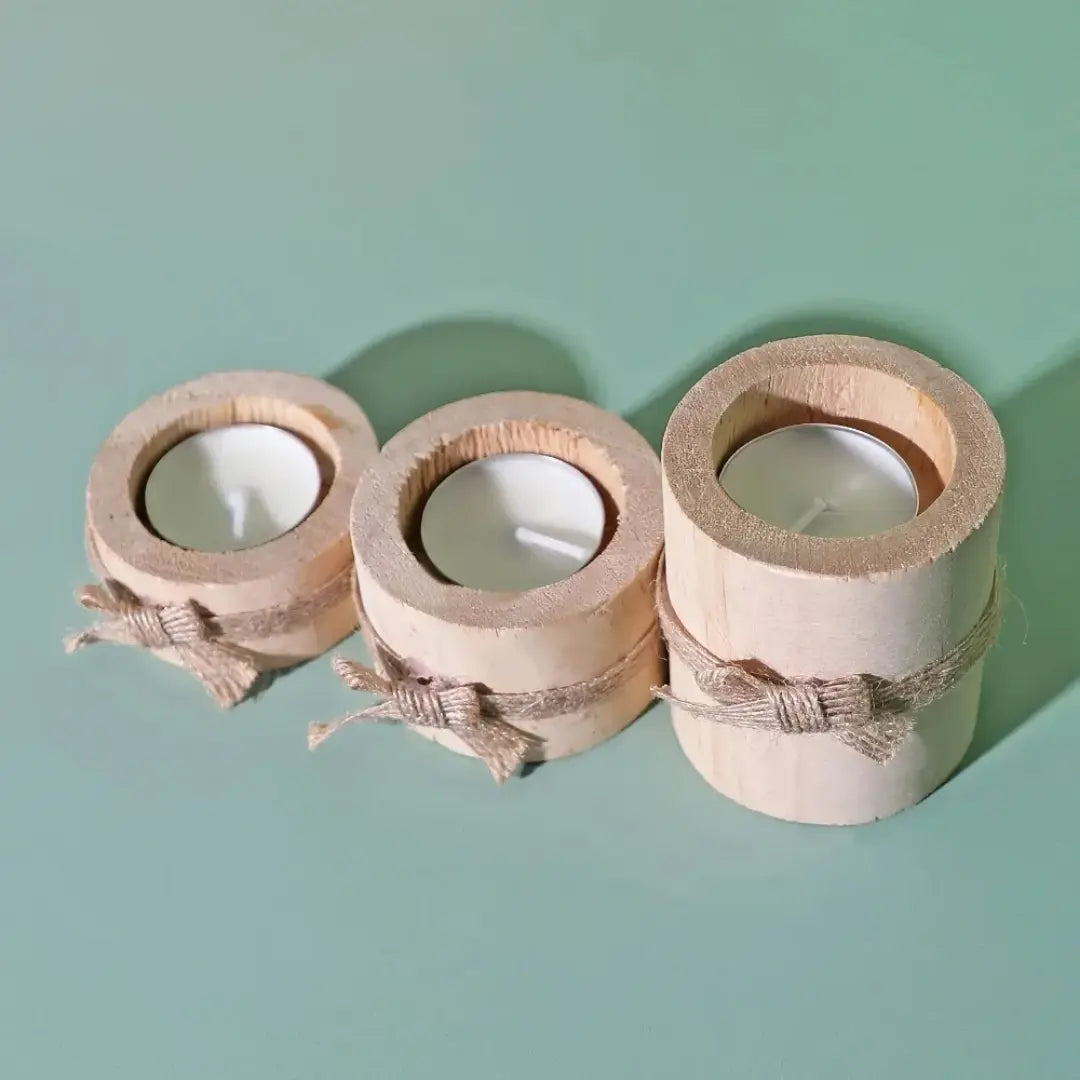 Handmade Wooden Candle Holder Set of 3 - Rustic Holiday Decor
