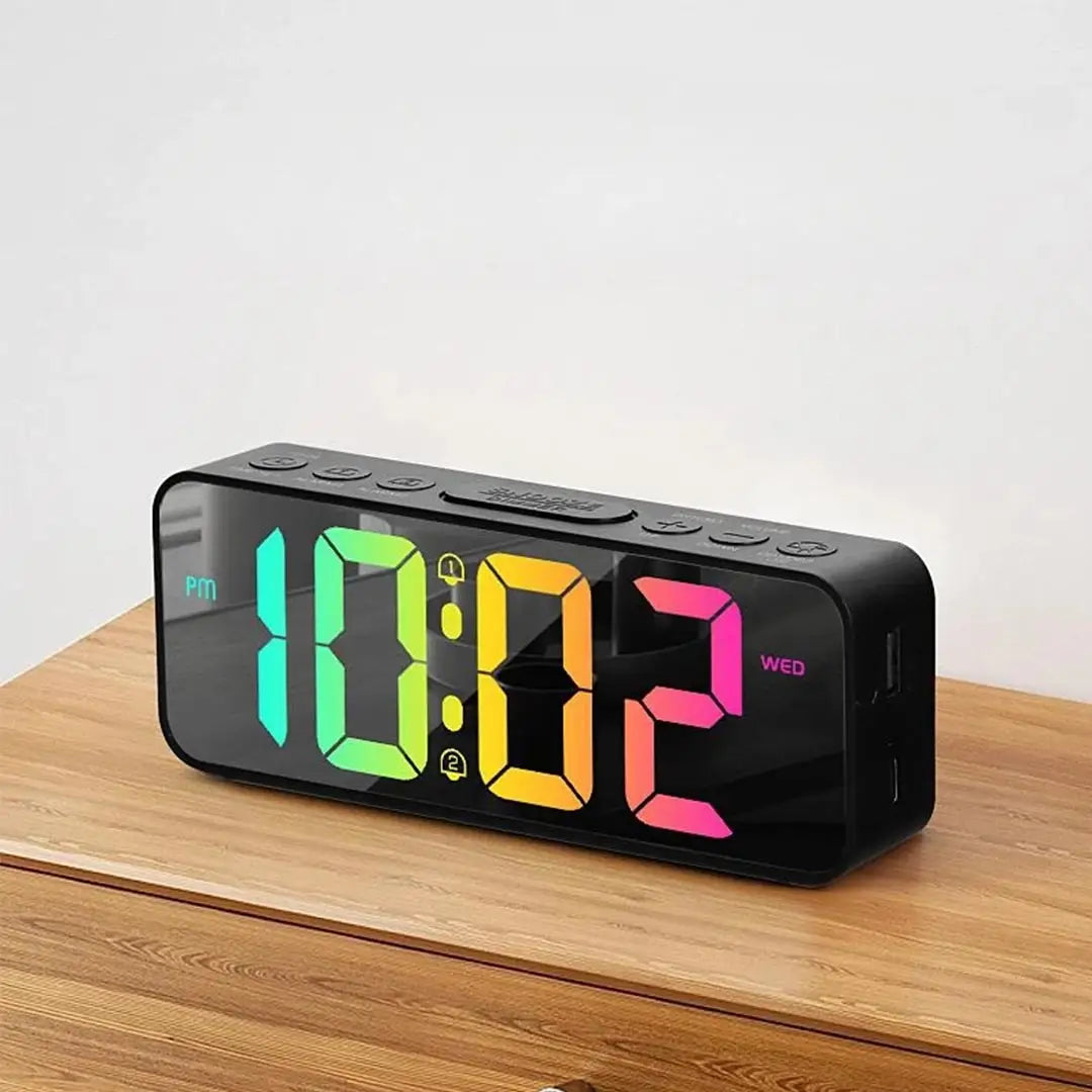 RGB Digital Alarm Clock with Mirror Display - 11 Color LED, Dual Alarm