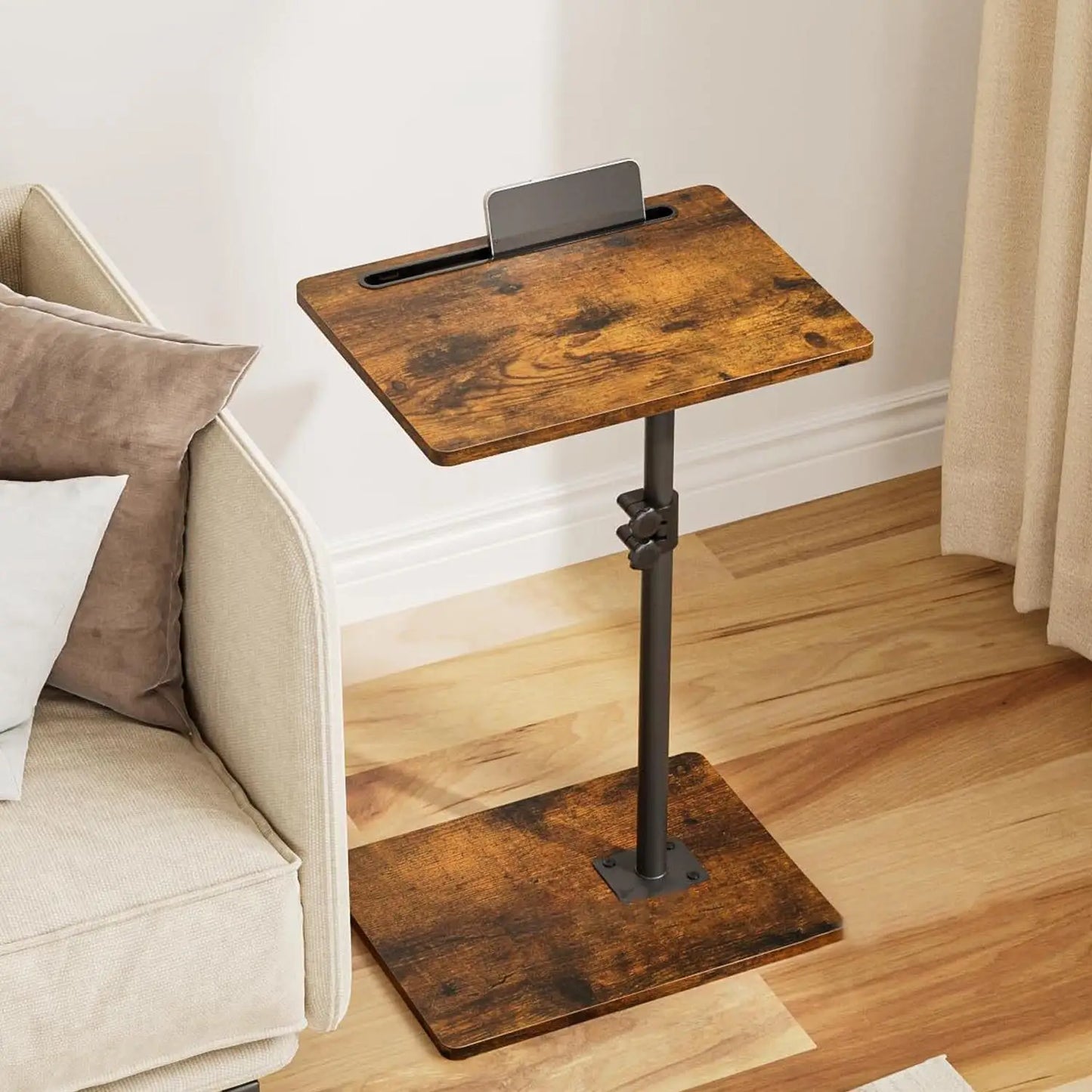 Adjustable C-Shaped Side Table with 360° Swivel Top