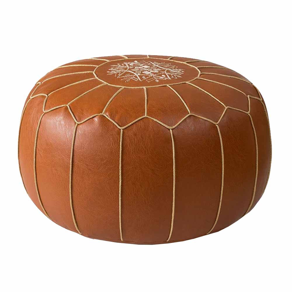 Embroidered Leather Pouf