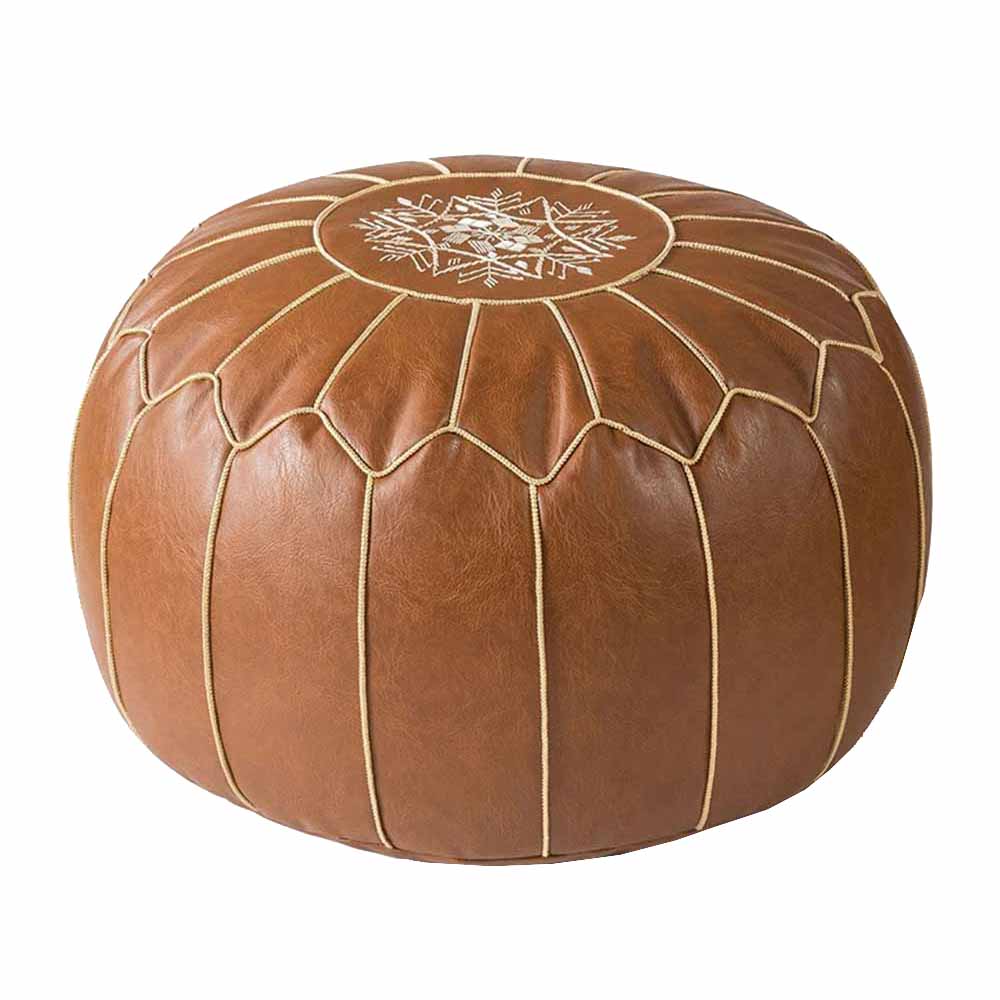 Embroidered Leather Pouf