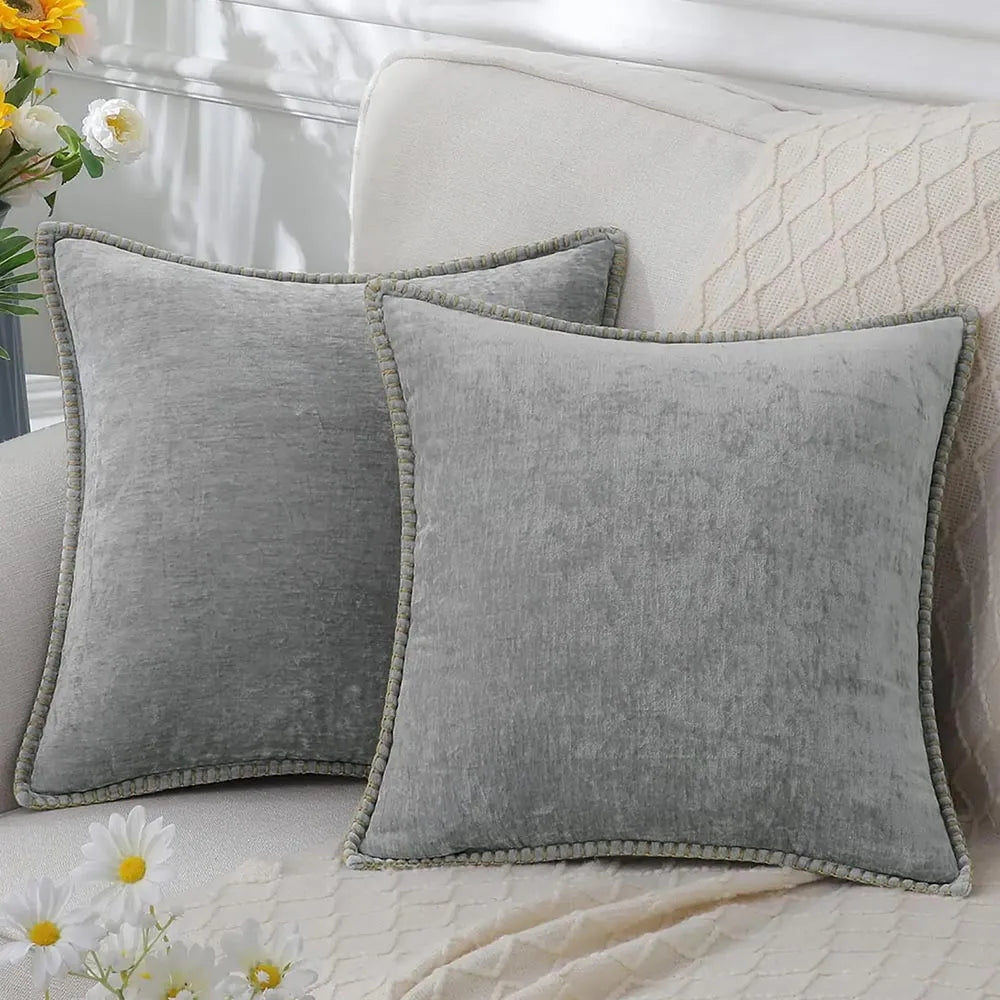 Set of 2 Chenille Cushion Covers – Modern Pillowcases for Sofa & Home Decor