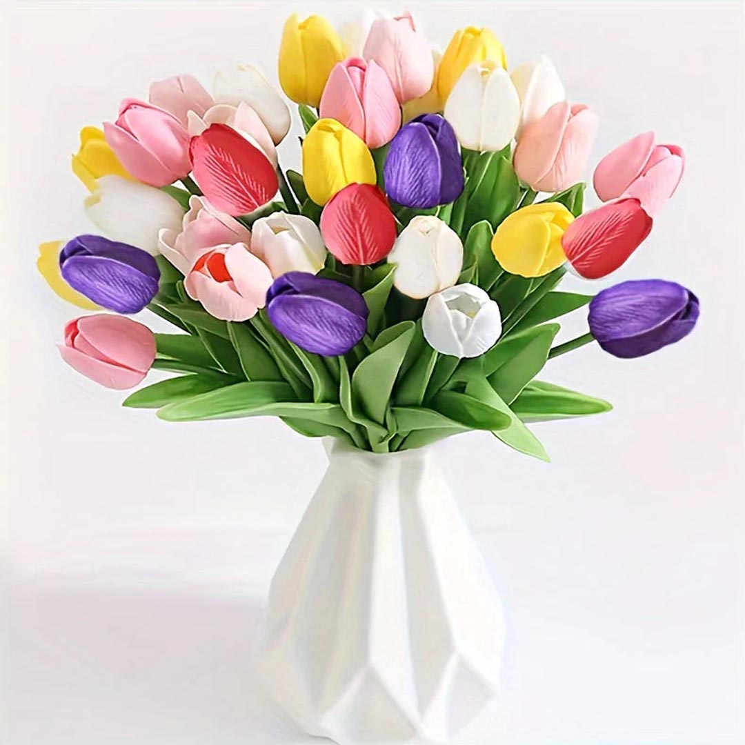 Set of 10 Realistic Tulips – Real Touch Artificial Tulips for Home & Wedding Decoration