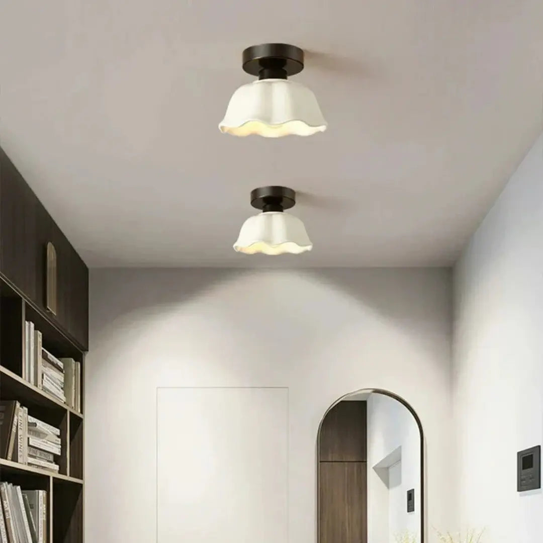 Vintage Ceramic and Glass Ceiling Light