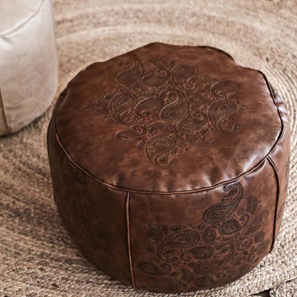 Unstuffed Leather Pouf Cover
