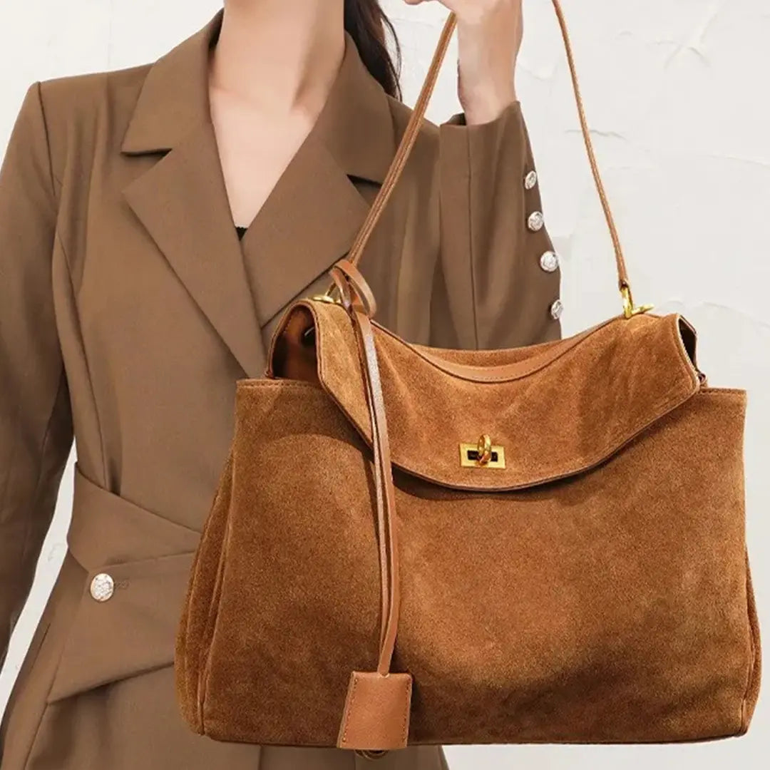 Zorella – Suede Leather Tote Bag Shoulder Handbag Frosted Cowhide Crossbody Purse