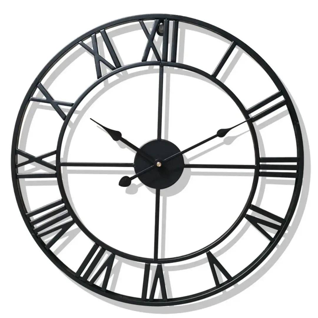 3D Roman Numerals 40cm Wall Clock - Retro Metal Iron Round Design