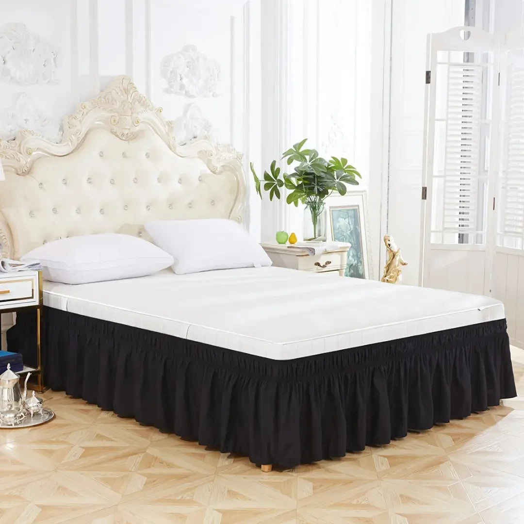 Adjustable Ruffled Bed Skirt - Elastic Wrap Around Bed Cover