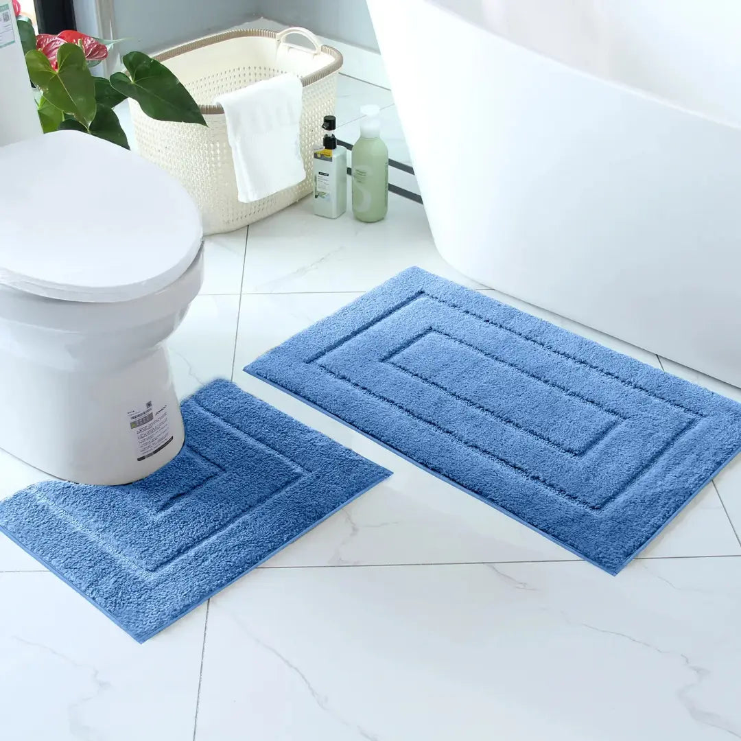 2 Piece Bathroom Mat Set - Soft Absorbent Bath Mat & Pedestal Mat