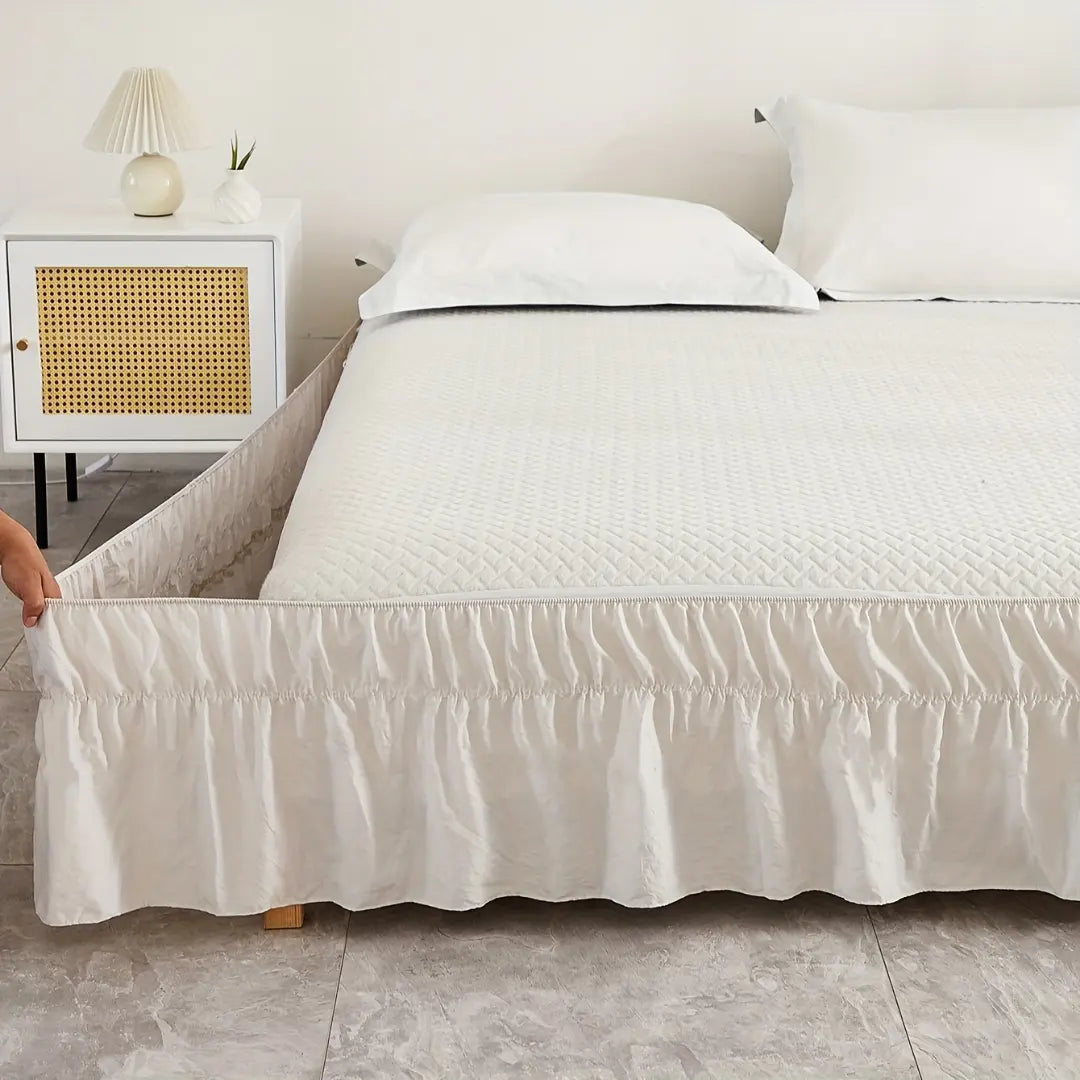 Adjustable Ruffled Bed Skirt - Elastic Wrap Around Bed Cover