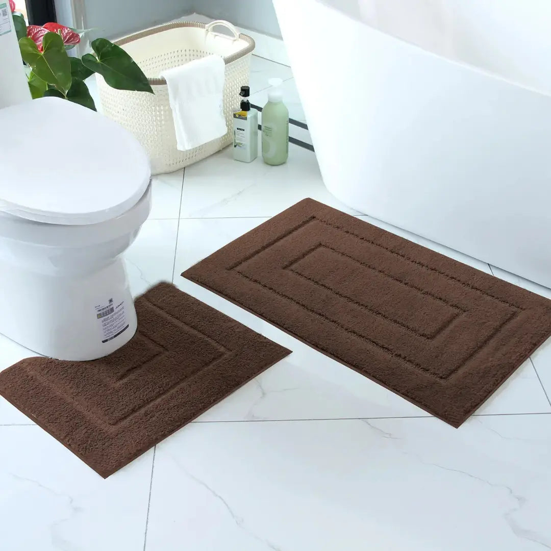 2 Piece Bathroom Mat Set - Soft Absorbent Bath Mat & Pedestal Mat