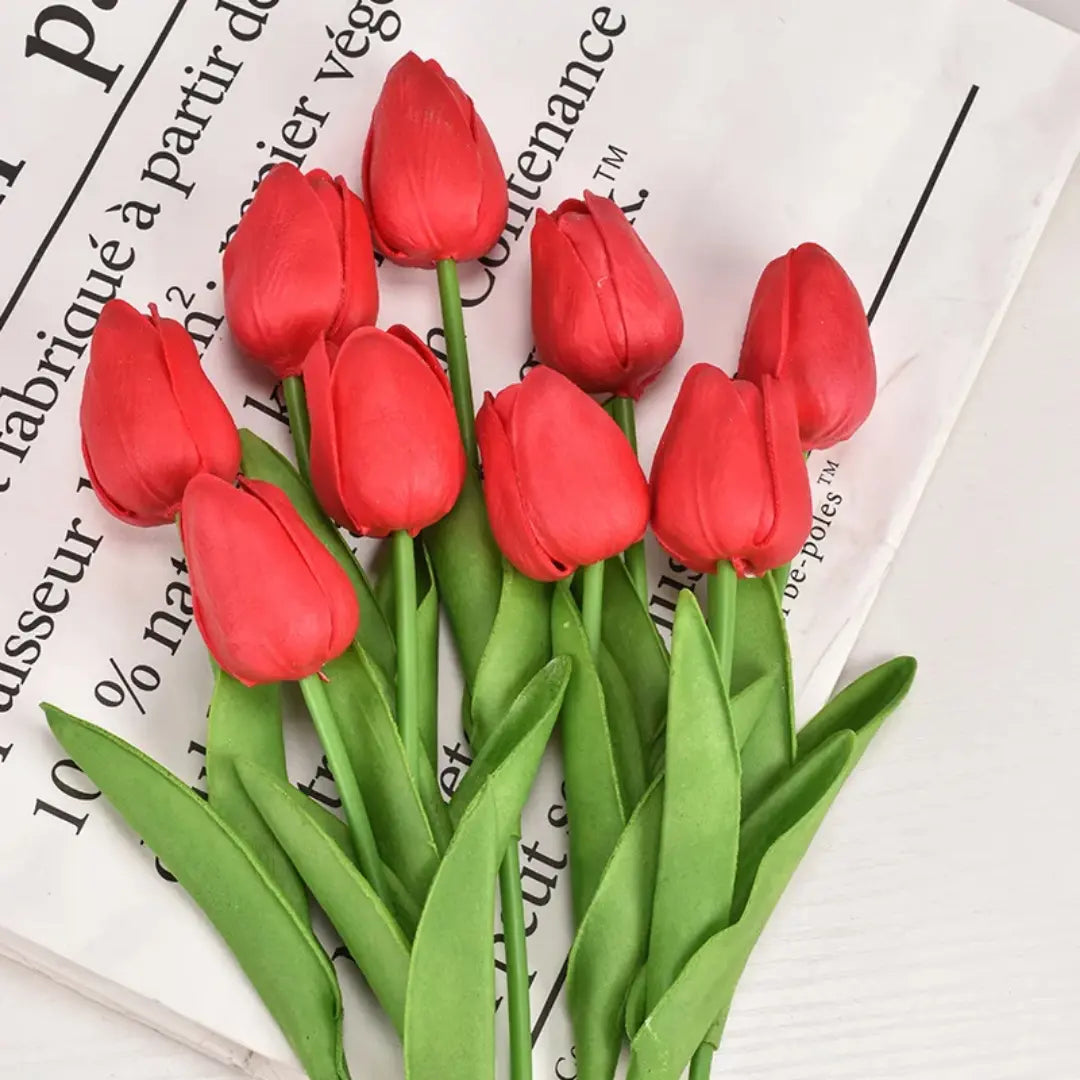 Set of 10 Realistic Tulips – Real Touch Artificial Tulips for Home & Wedding Decoration