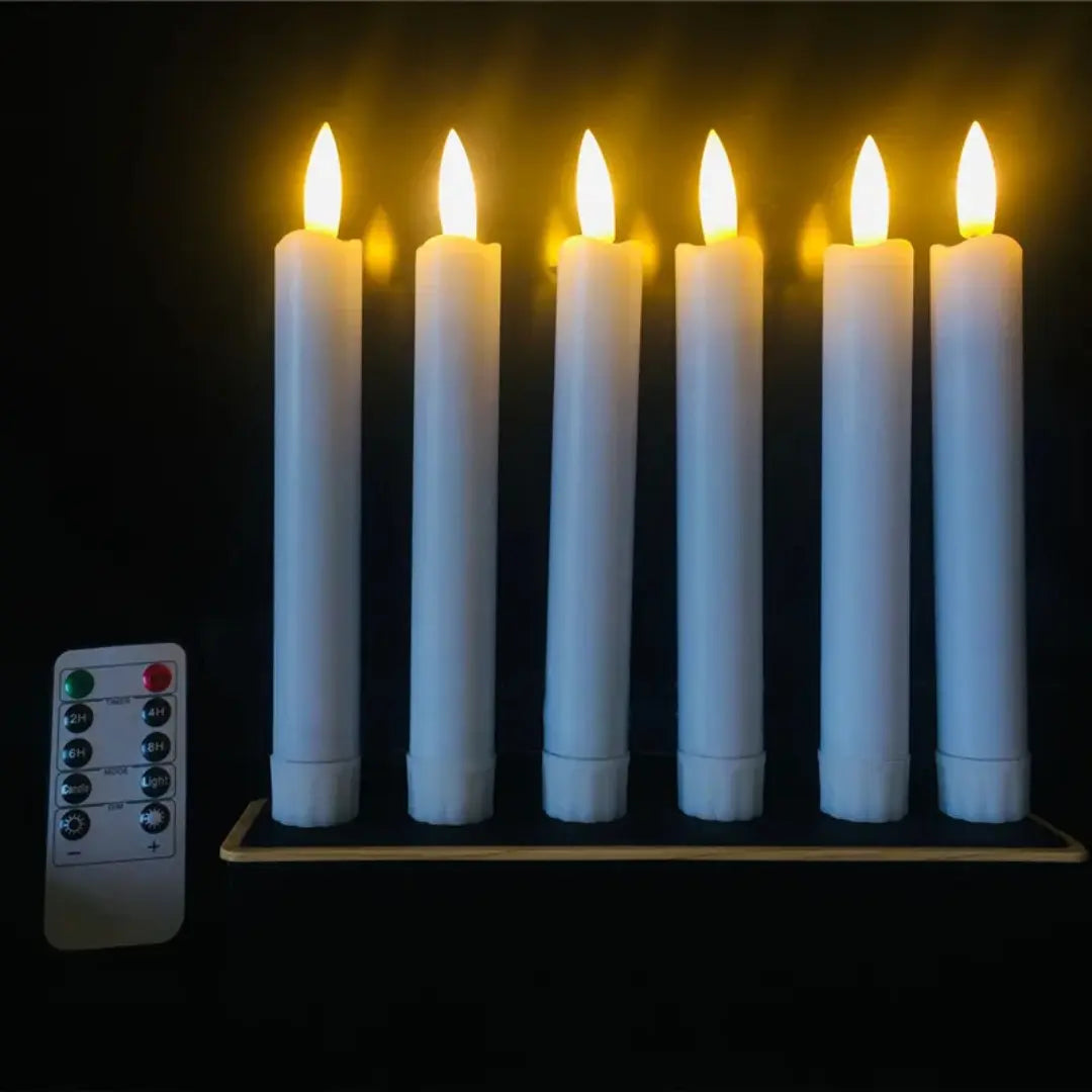 Set of 6 Flameless LED Taper Candles with Remote