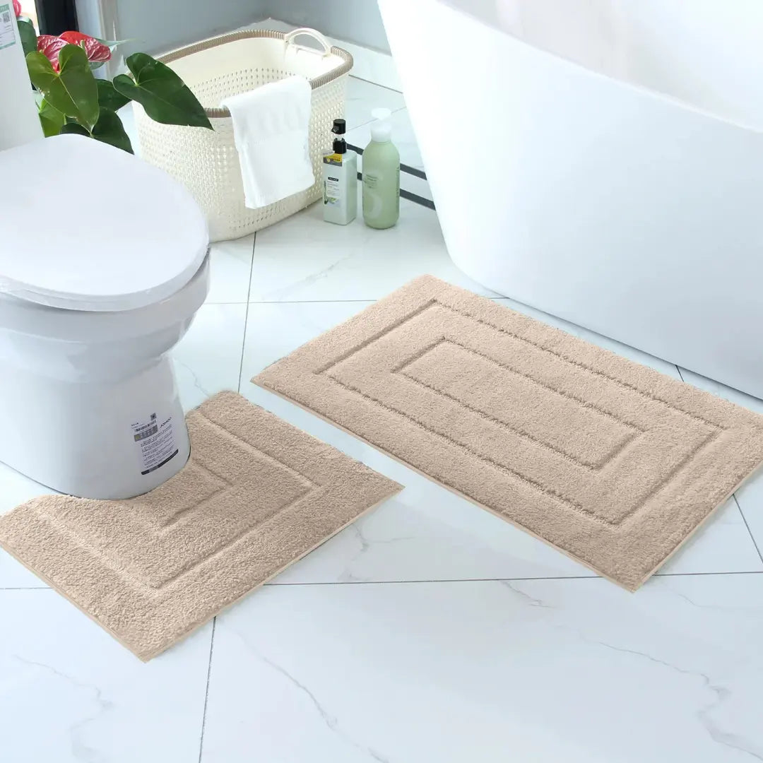 2 Piece Bathroom Mat Set - Soft Absorbent Bath Mat & Pedestal Mat