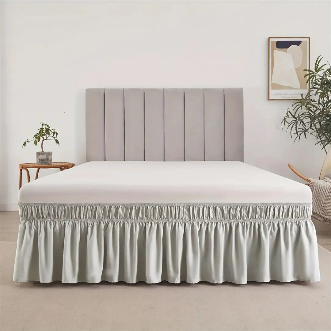 Adjustable Ruffled Bed Skirt - Elastic Wrap Around Bed Cover