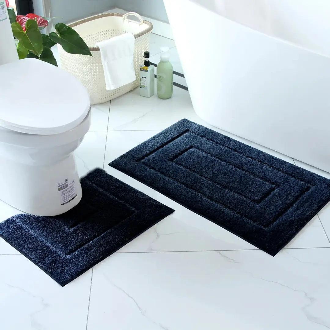 2 Piece Bathroom Mat Set - Soft Absorbent Bath Mat & Pedestal Mat