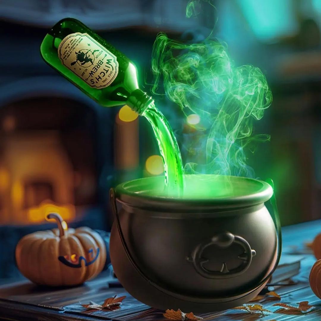Halloween Floating Potion Cauldron with Fog Effect - Magic Bottle and Witch Cauldron Decoration