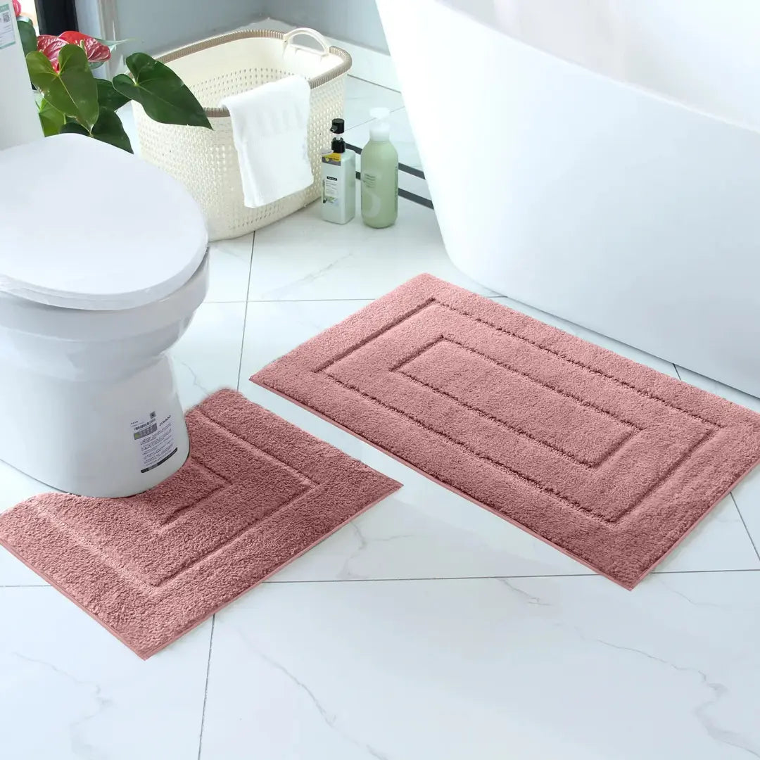 2 Piece Bathroom Mat Set - Soft Absorbent Bath Mat & Pedestal Mat