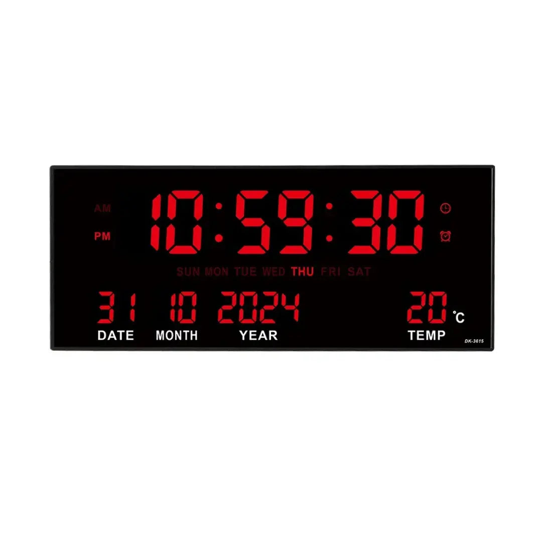 36cm Digital LED Large Wall Clock with 8 Alarms - Temperature and Calendar