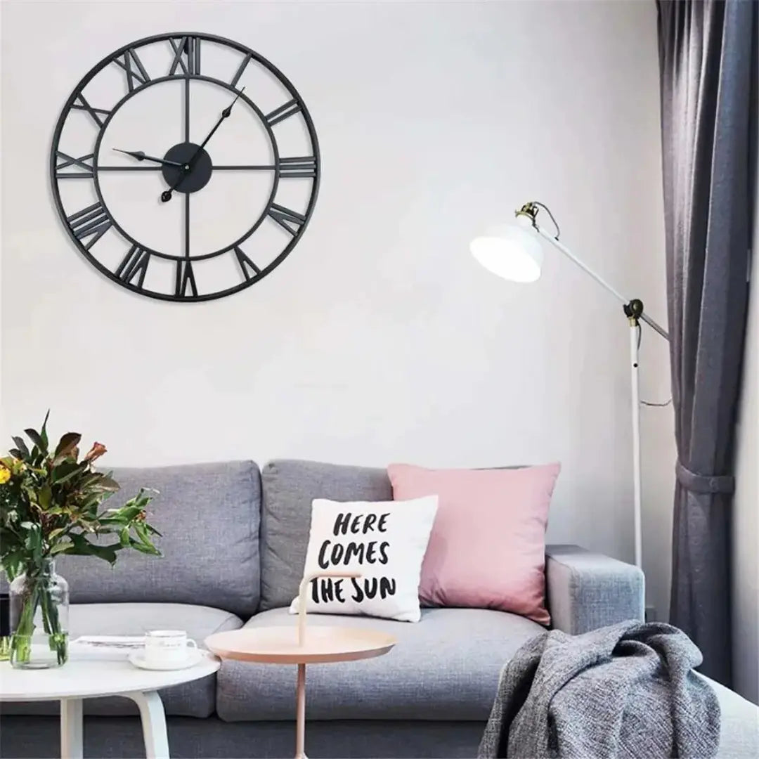 3D Roman Numerals 40cm Wall Clock - Retro Metal Iron Round Design
