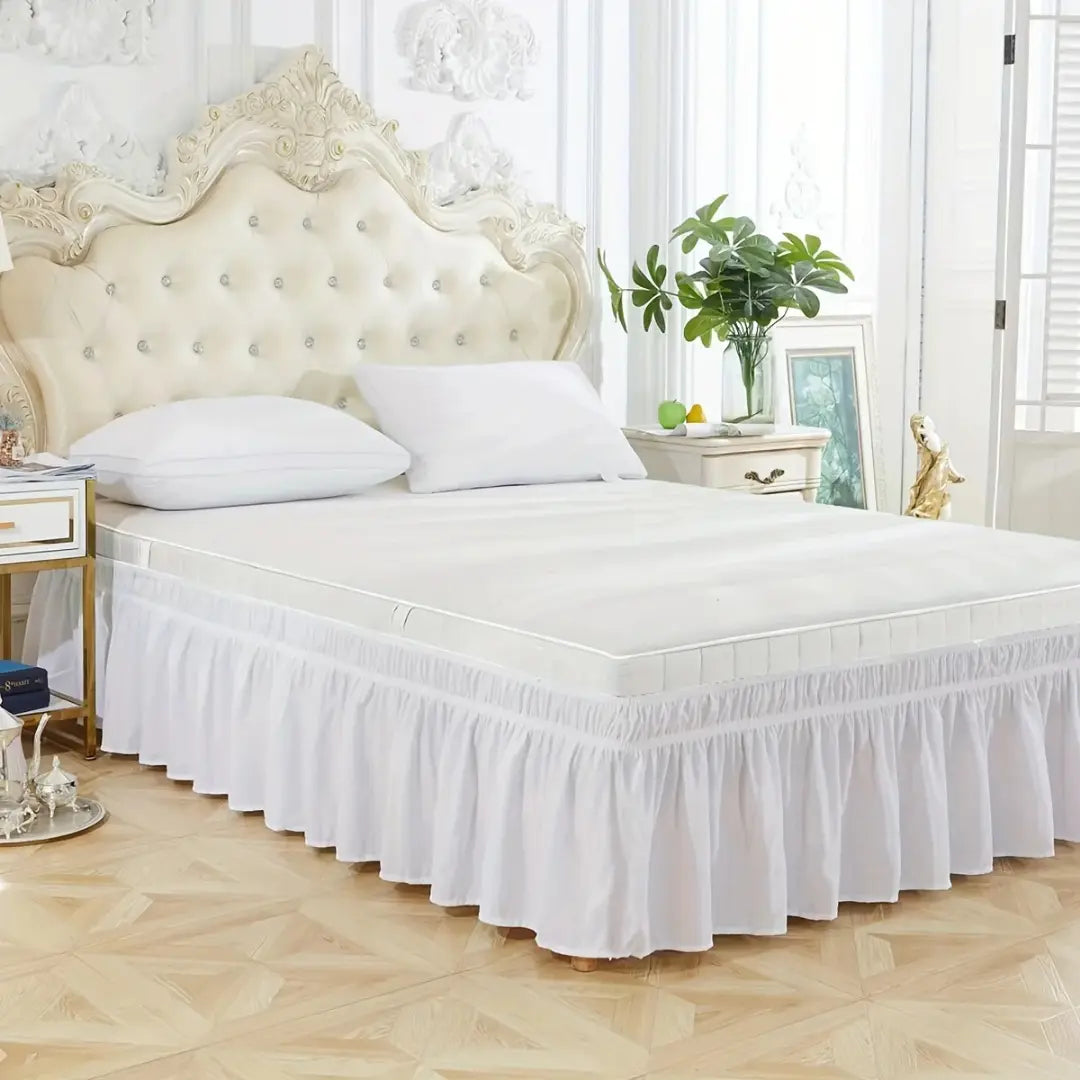 Adjustable Ruffled Bed Skirt - Elastic Wrap Around Bed Cover