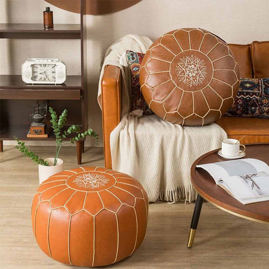Embroidered Leather Pouf