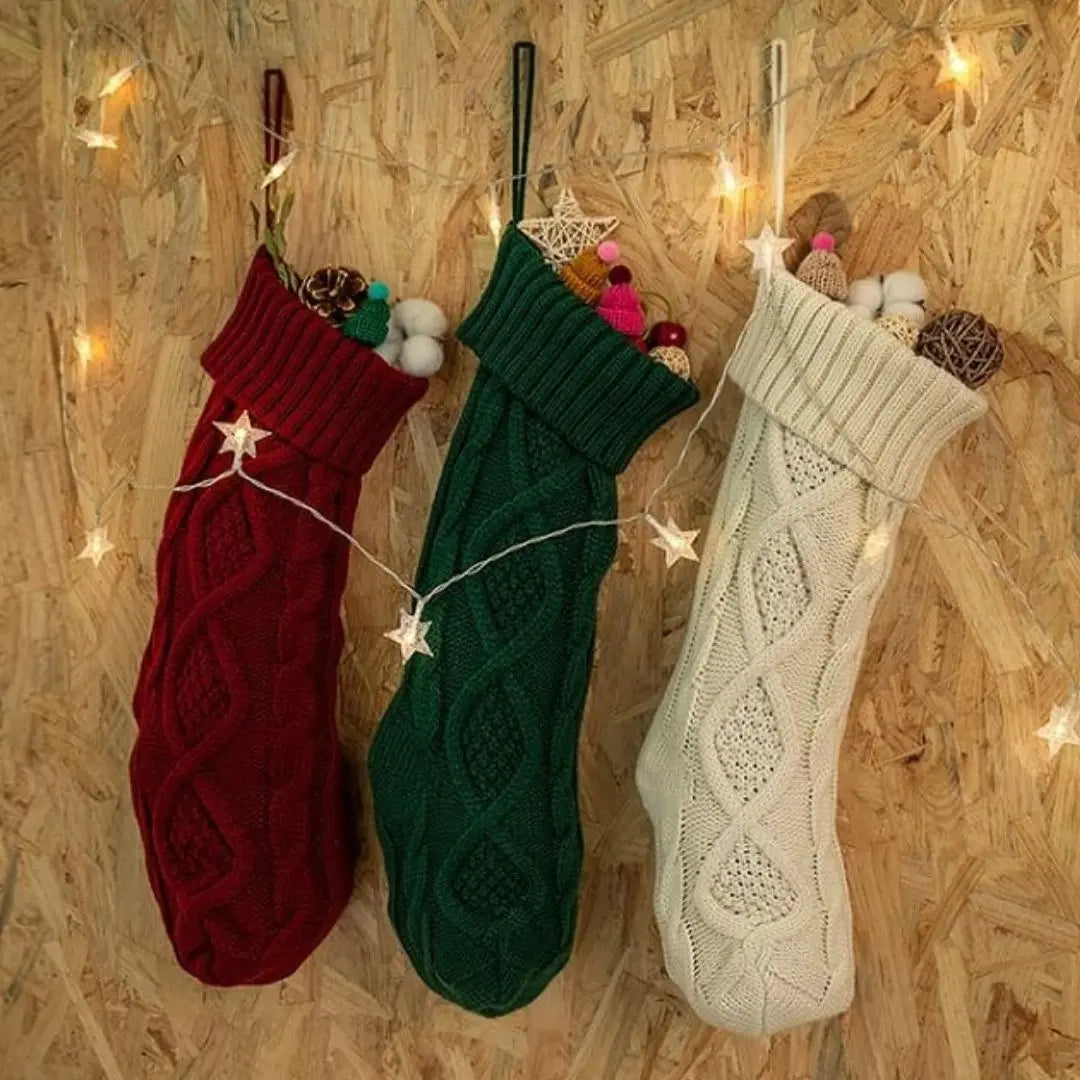 Celene Large Knitted Christmas Stockings - Classic Holiday Fireplace and Tree Decorations