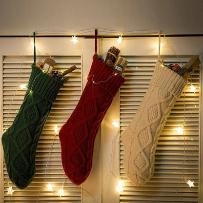 Celene Large Knitted Christmas Stockings - Classic Holiday Fireplace and Tree Decorations
