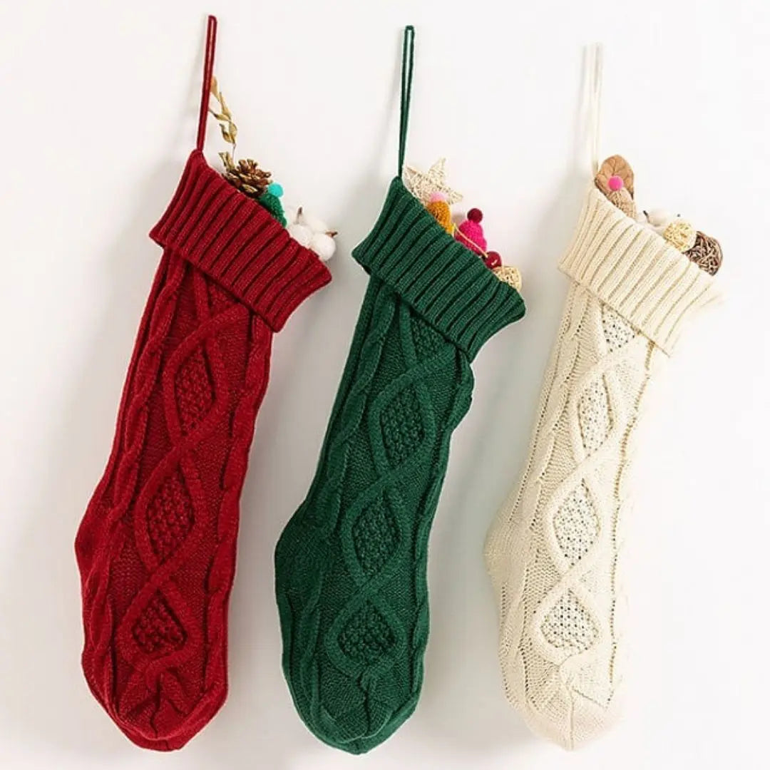 Celene Large Knitted Christmas Stockings - Classic Holiday Fireplace and Tree Decorations