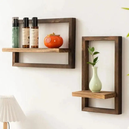 2 Pcs Square Wooden Floating Shelves - Wall Mounted Shelves for Wall Storage and Home Decor