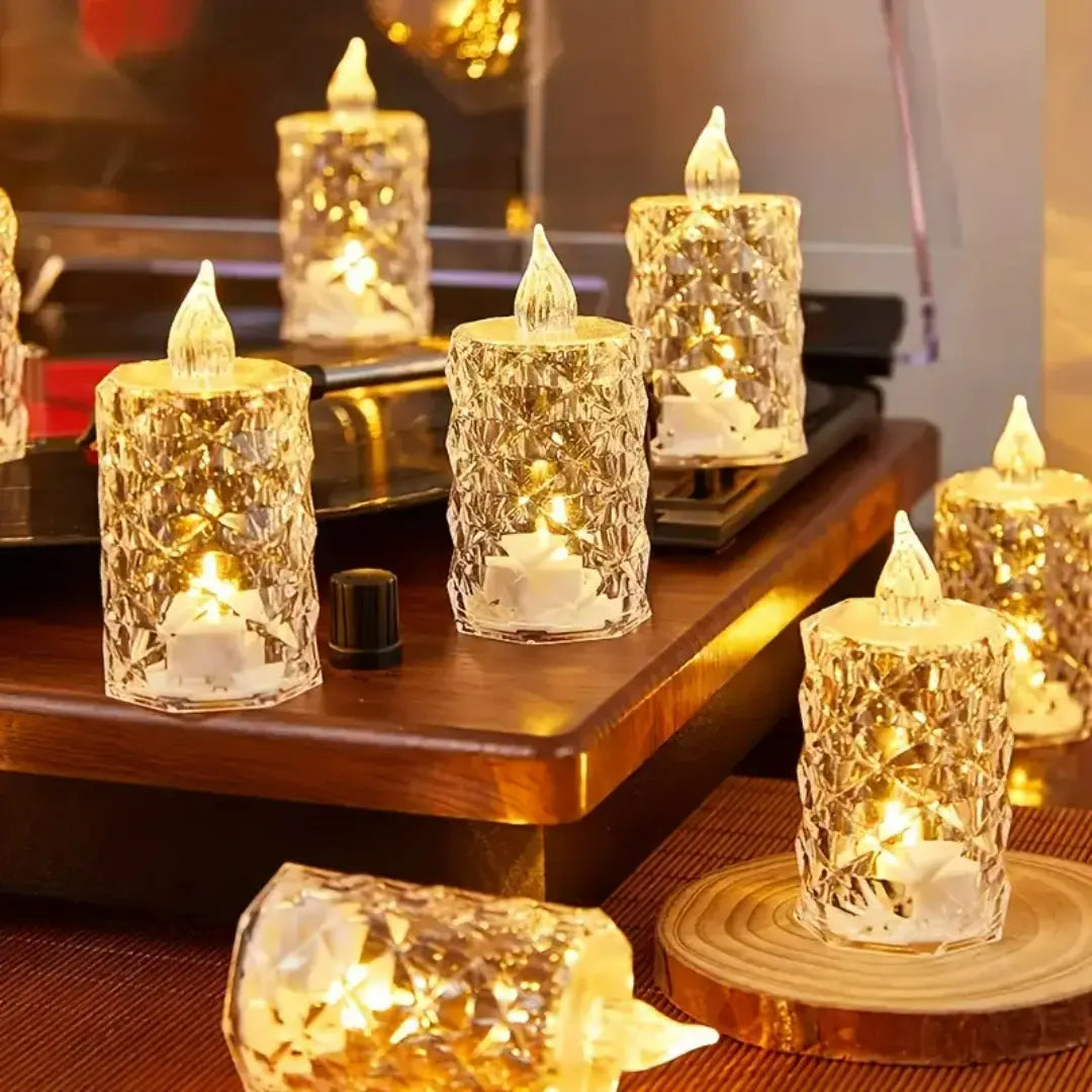 Liora Crystal Flameless Candle Lights - Battery-Powered LED Ambient Tea Lights