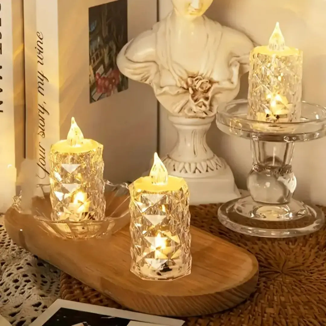 Liora Crystal Flameless Candle Lights - Battery-Powered LED Ambient Tea Lights