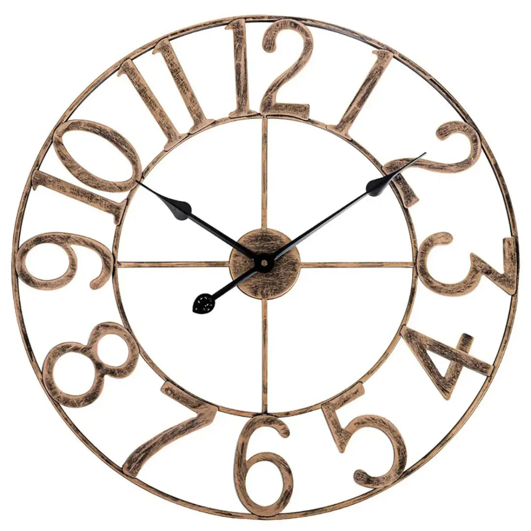 3D Roman Numerals 40cm Wall Clock - Retro Metal Iron Round Design