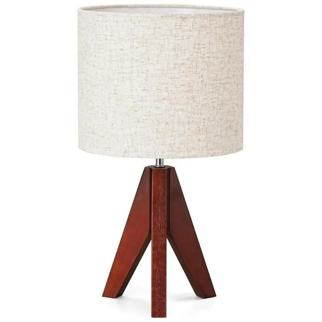 Linen Tripod Lamp - Wooden Base with Compact Warm Lighting