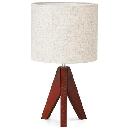 Linen Tripod Lamp - Wooden Base with Compact Warm Lighting
