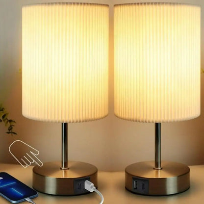 Touch LED Bedside Lamp - 3-Way Dimmable with Metal Base and Fabric Shade