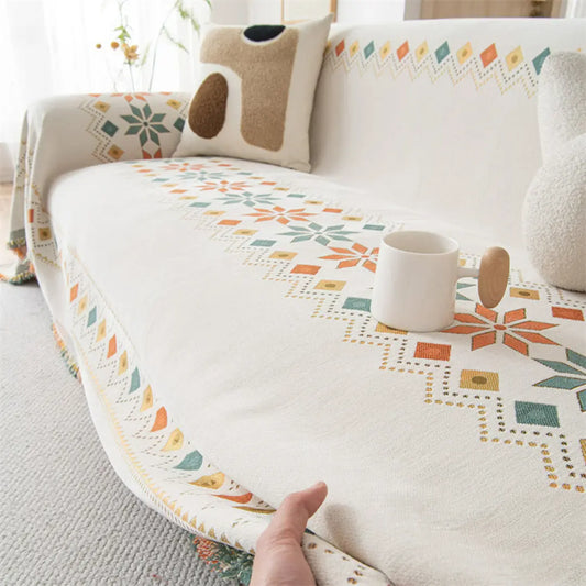 Elvara Bohemian Chenille Sofa Blanket Cover - Reversible Wear-Resistant Boho Protector