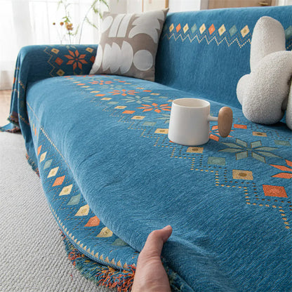 Elvara Bohemian Chenille Sofa Blanket Cover - Reversible Wear-Resistant Boho Protector