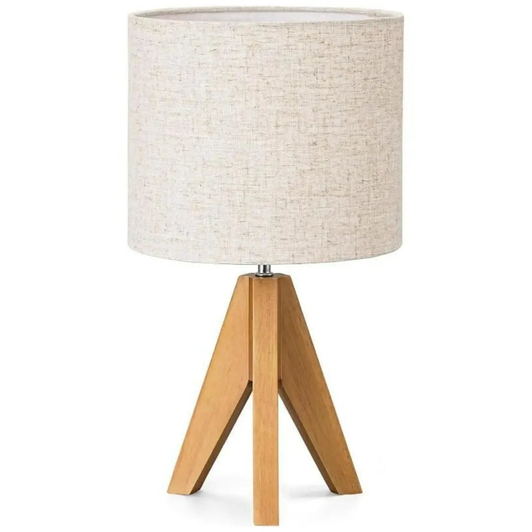 Linen Tripod Lamp - Wooden Base with Compact Warm Lighting