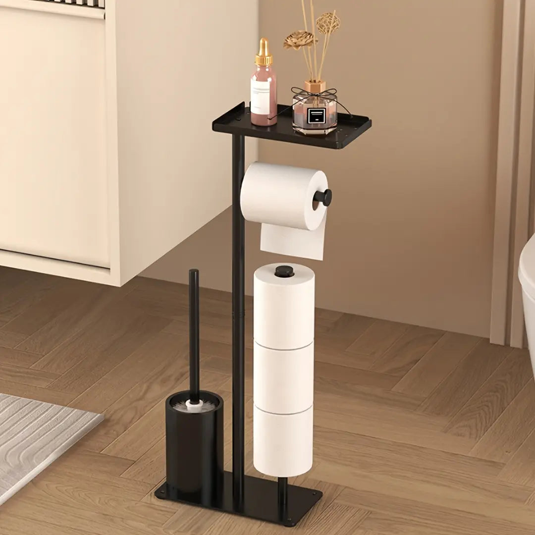 Freestanding Toilet Roll Holder with Storage - Modern Bathroom Organizer