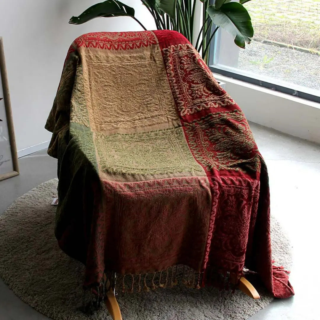 Arvani Bohemian Colorful Jacquard Fringed Blanket - Chenille Sofa Throw with Vibrant Patterns