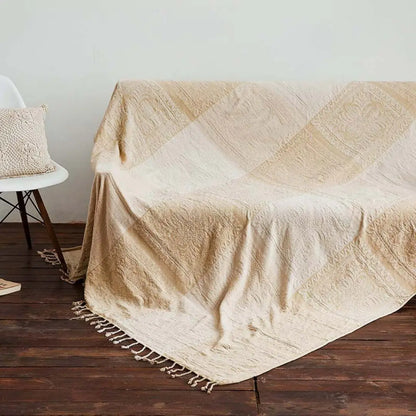 Arvani Bohemian Colorful Jacquard Fringed Blanket - Chenille Sofa Throw with Vibrant Patterns