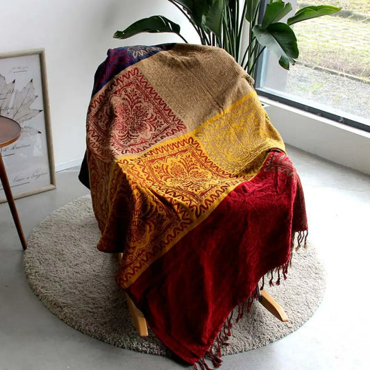 Arvani Bohemian Colorful Jacquard Fringed Blanket - Chenille Sofa Throw with Vibrant Patterns